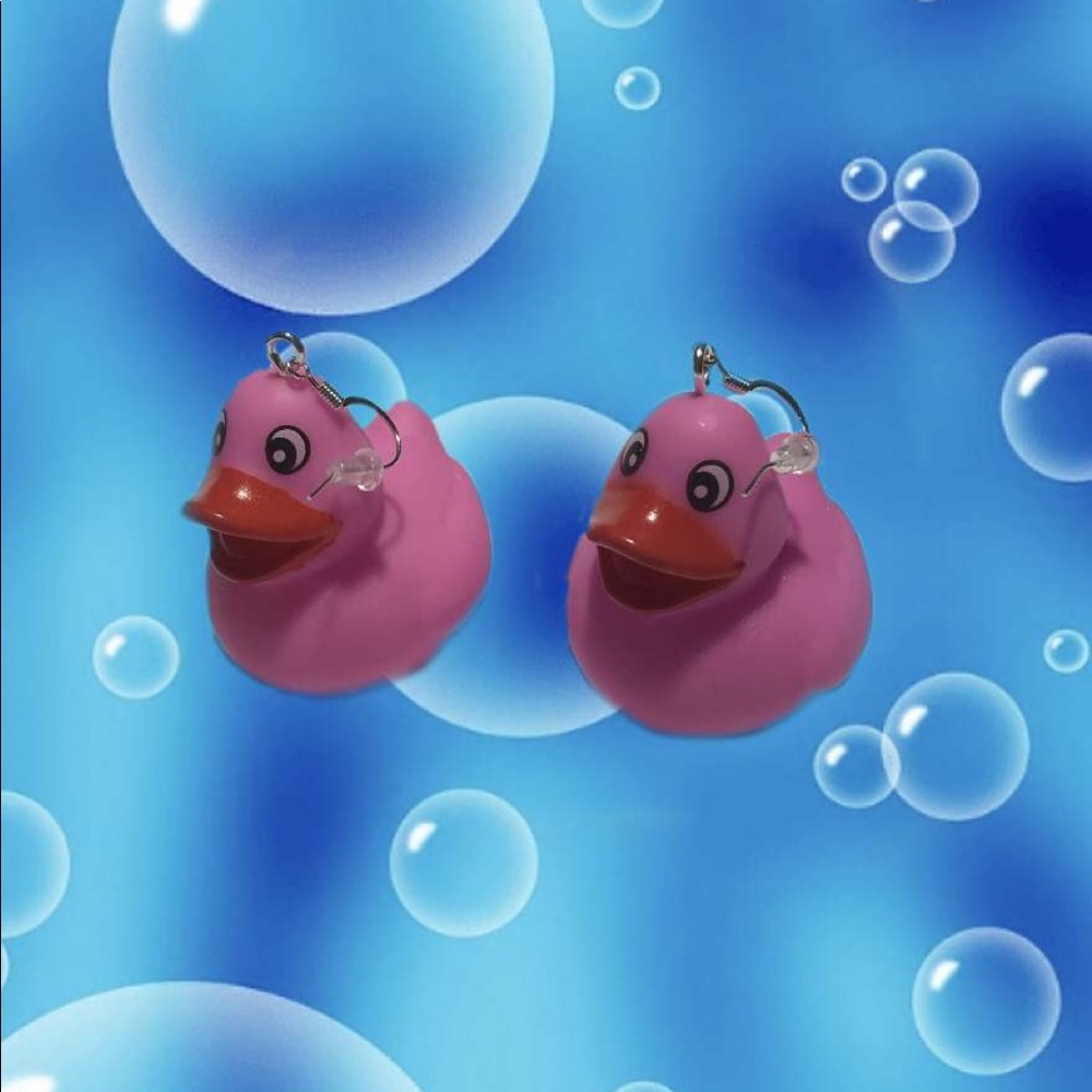 Handmade pink rubber duck earrings!